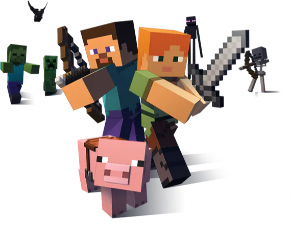 Steve and Alex fighting mobs